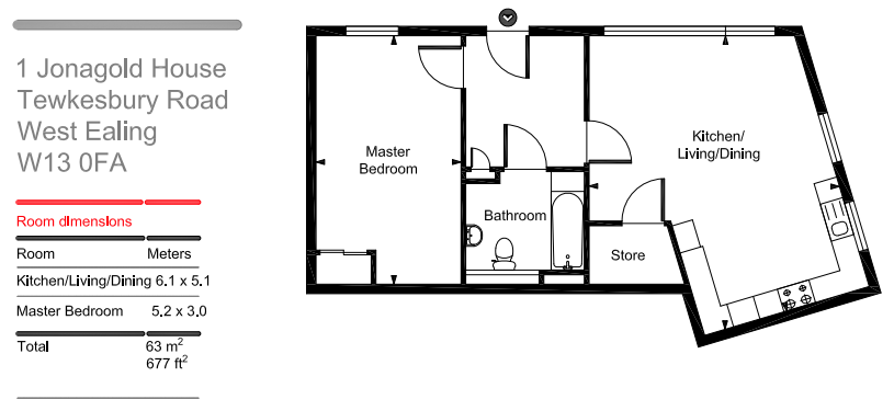 Jonagold House 1 bedroom floorplan